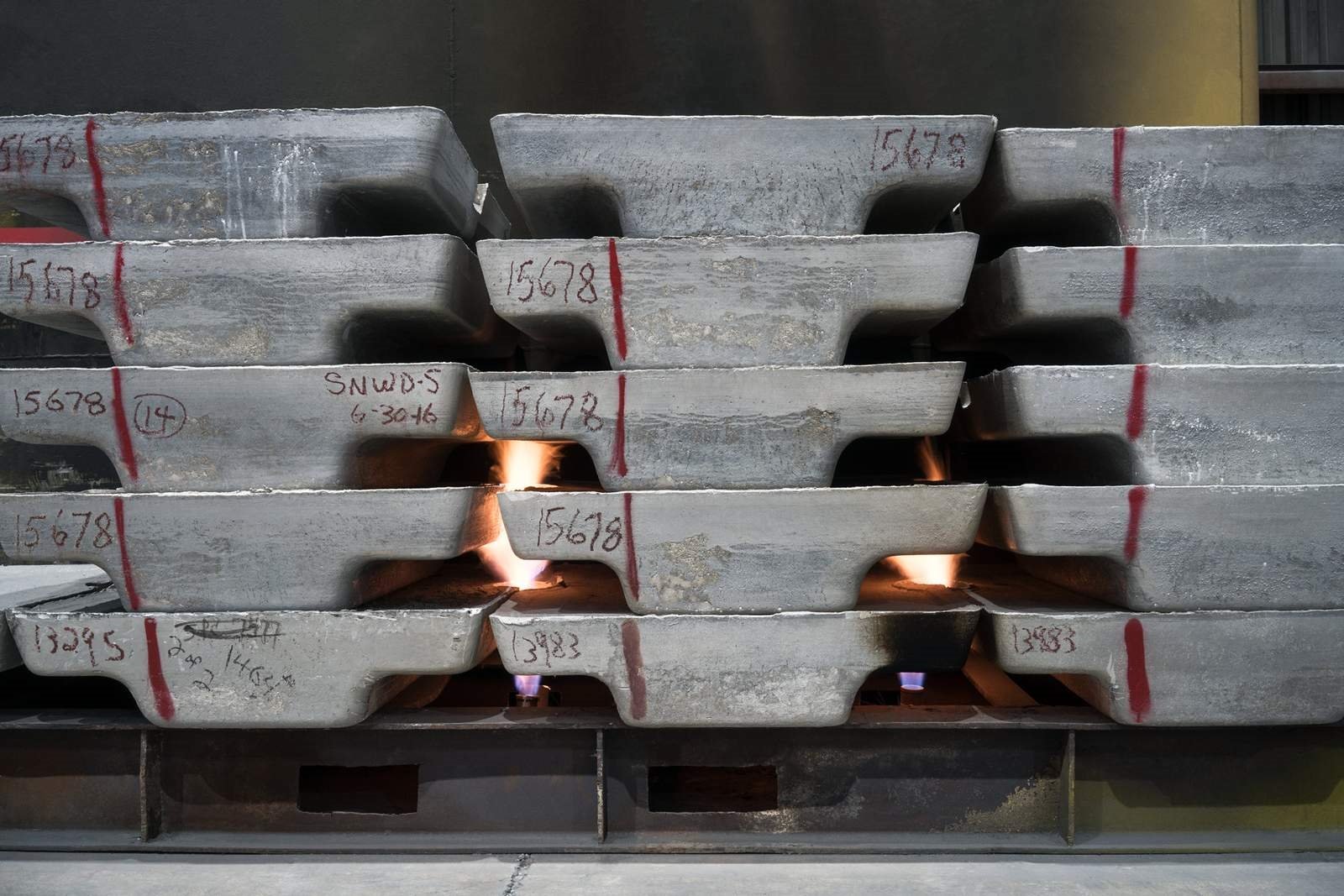 Aluminium ingots stacked