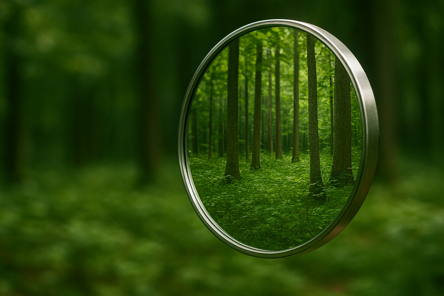 a mirror with trees in the background