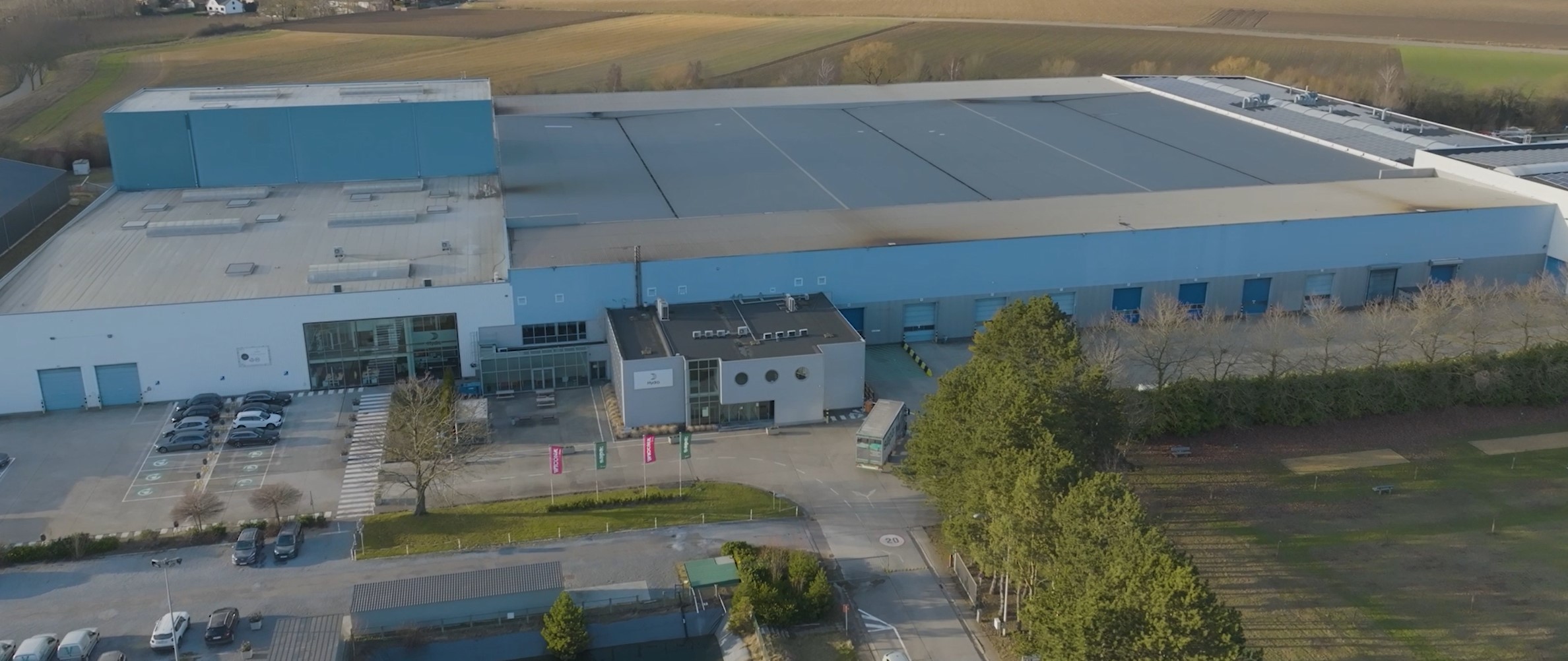 a building with a parking lot