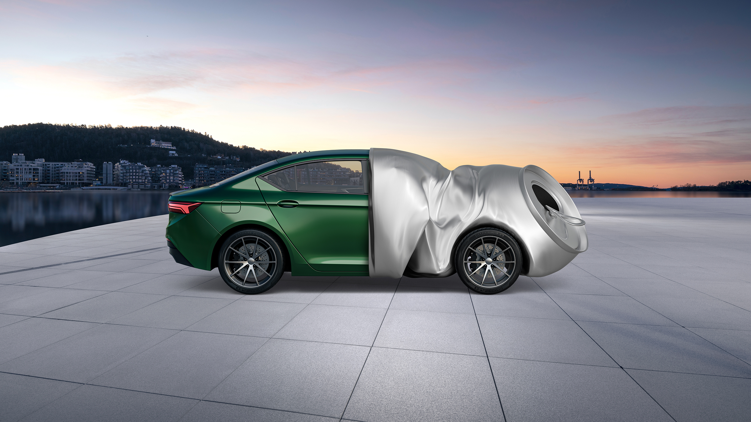 a car parked on a rooftop